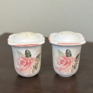 Victoria Park Pfaltzgraff Salt Pepper Shakers Tea Rose Floral Ceramic Square Top